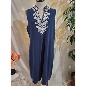 Charter Club Woman Split Neck Circle Stretch Sleeveless Dress Plus Size 1X Blue